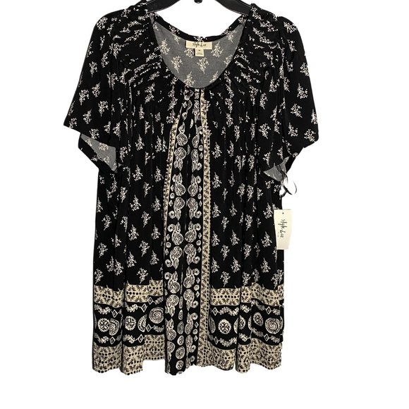 NWT Style & Co Plus Jewel Neck Peasant Top Black - Picture 1 of 3